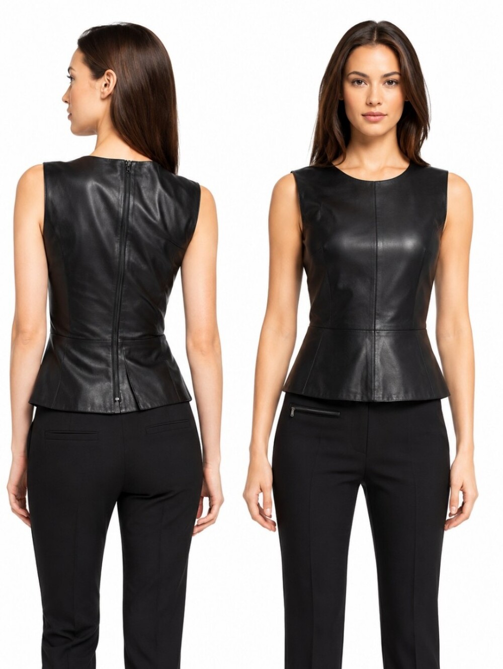 Trina Turk Black Leather Peplum Top Size 4